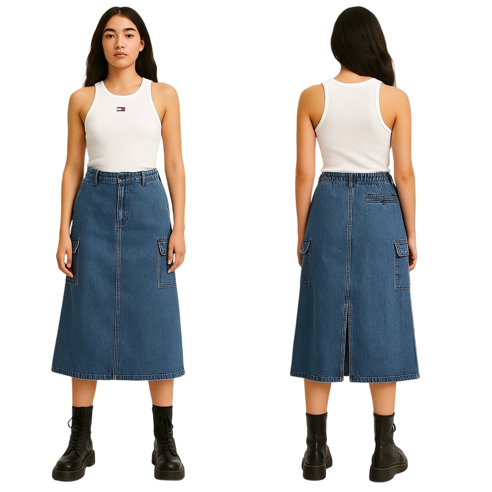 Tommy Hilfiger Blue Denim Midi Skirt